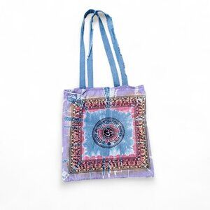 tie dye hippie Om canvas tote bag